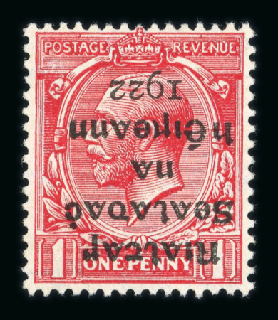 Stamp of Ireland » 1922 (Feb) Dollard Overprints (T1-T14) 1d scarlet, two mint singles, showing inverted overprint and inverted overprint, one albino varieties, very fine and scarce (Hib.T2a, T2b, €975)