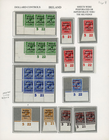 Stamp of Ireland » 1922 (Feb) Dollard Overprints (T1-T14) 1/2d to 10d attractive assembly of control in singles, pairs, strips and blocks of four, six, eighteen or twenty-four, all neatly mounted on four exhibition pages, fresh, very fine and interesting group (Hib. T1-T11, €70