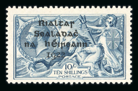 Stamp of Ireland » 1922 (Feb) Dollard Overprints (T1-T14) 10s dull grey-blue, mint single, showing the "Strokes over TEN" from plate 5A, position R4/2, fresh, very fine and scarce (Hib.T14b, €450+), cert. APS (1996)