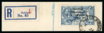 Stamp of Ireland » 1922 (Jul-Nov) Thom Overprints (T25-T41) 10s dull grey-blue, used single tied on registered fragment by BALLSBRIDGE cds, showing the "retouched 0 of 10" from R1/4 of the broken "S" plate, very fine and extremely rare variety on the Thom high value (Hib.T41d, €2