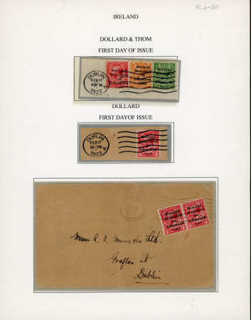 Stamp of Ireland » 1922 (Feb) Dollard Overprints (T1-T14) 1d scarlet, horizontal pair, on cover from Cork to Dublin, tied by wavy line cancel with CORK/17.FE.1922 first day cds alongside, plus two fragments franked 1d scarlet, and 1/2d, 1d and Thom 2d all tied similar wavy line
