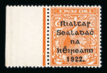 Stamp of Ireland » 1922 (Feb) Thom Overprints (T15-T19) 2d orange, die I, mint right sheet marginal, showing inverted overprint, fresh, very fine and scarce, cert. APS (1996) (Hib. T16a, €300)