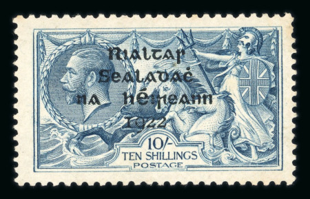 Stamp of Ireland » 1922 (Jul-Nov) Thom Overprints (T25-T41) 10s dull grey-blue, mint singles, showing "major re-entry" from plate 5A and position R1/1, some gum redistribution, fresh, very fine and an important rarity on the popular Thom high value, cert. APS (1996) (Hib. T41a, €