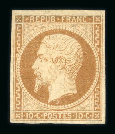 Stamp of France » Présidence de 1852 1852, n°9 Napoléon 10c bistre neuf avec gomme non originale