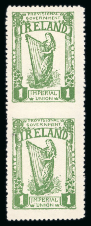 Stamp of Ireland » Forerunners (L1-L45) 1912 Imperial Union 1d emerald green, single and vertical imperf. between pair, plus 1d dull orange, a fine group (4) (Hib.L20, L20a, L22, €520)