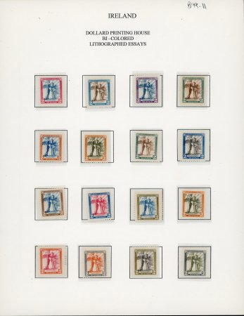 Stamp of Ireland » Essays & Proofs (E1-E167) 1922 Dollard: Lithographed Bi-coloured essays part set of the sixteen different colours, fine to very fine, a scarce group (16) (Hib. E21/E45a, €800)