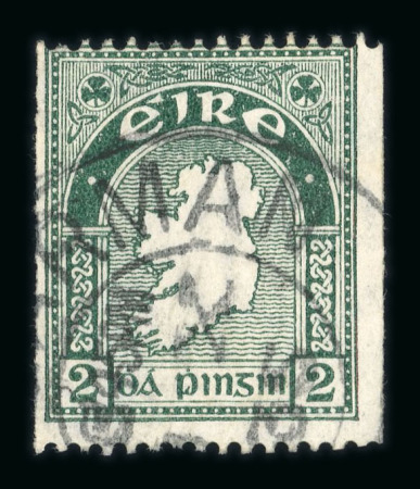 Stamp of Ireland » Definitives 1933-35 2d pearl-green, perf. 15 x imperf., used with large part cds, a fine example of the rare experimental coil, cert. BPA (1987) (Hib. D4cii, €2'800)
