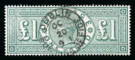Stamp of Ireland » GB Used In Ireland 1887-92 £1 green, used with central circular datestamp of the DUBLIN/SORTING OFFICE/OC.20.91, faint trace of crayon marks, very fine and scarce 