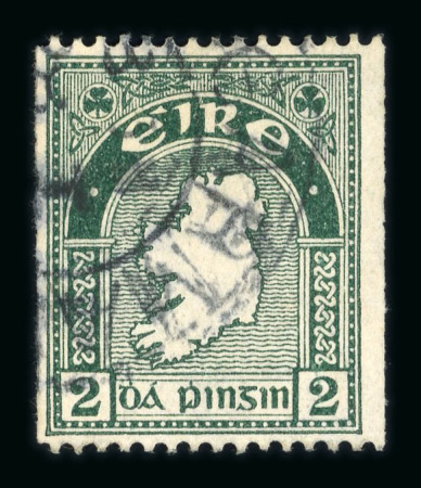 Stamp of Ireland » Definitives 1933-35 2d pearl-green, perf. 15 x imperf., used with large part cds, a fine example of the rare experimental coil, cert. BPA (1970) (Hib. D4cii, €2'800)