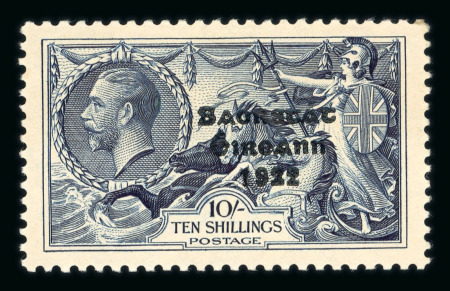Stamp of Ireland » 1935 Re-Engraved Overprints (T75-T77) 2s6d chocolate, 5s red, 10s indigo, mint complete set the re-engraved high vales, plus 1922 St.Patrick 2s6d to 10s, a very fine and scarce set (Hib. T75-T77, D13-D15, €930)
