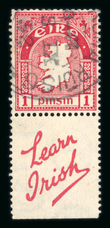 Stamp of Ireland » Definitives 1933-35 SE 1d carmine, used single with booklet label Learn Irish, fine and scarce (Hib. D2B3, €240)