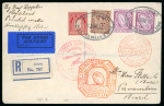Stamp of Ireland » Airmails 1932 9th South American Zeppelin Flight addressed to Brazil, registered cover from Dublin with Definitive franking tied oval DUBLIN/18.OCT.32 cds, with Flight cachets in red alongside, very fine and attractive (Mi. 286b)
