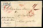 Stamp of Ireland » Postal History (Arranged alphabetically by County) Tyrone - Dungannon: 1848 (21.1) Folded entire from the townland of Feroy in Tyrone, via Dungannon to New York, transported by "the Halifax & Boston Steam Packet", bearing a scarce example of the fancy boxed PAID AT DUNGA