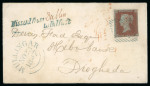 Stamp of Ireland » Postal History (Arranged alphabetically by County) Westmeath - Mullingar: 1847 (23.11) Envelope from Mullingar to Drogheda, franked 1841 1d red tied by green "345" diamond with MULLINGAR/NO.23.1847 cds alongside, plus a scarce example of the italic and manuscript Missent