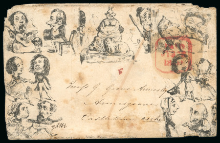 Stamp of Great Britain » 1840 Mulreadys & Caricatures 1840 (30.7) Spooner Caricature envelope (No.1) Courting: from Dublin via Fermoy to Castletownroche, bearing red boxed Dublin Paid ds