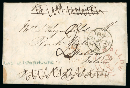 Stamp of Ireland » Postal History (Arranged alphabetically by County) Cork - Castletownroche: 1854 A pair of folded entires from Varna in Bulgaria, sent to Mallow, Co.Cork during the Crimean War, both bearing clear sans-serif CASTLETOWNROCHE transit mkgs, both with red Mallow arrival ds, e
