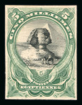 Stamp of Egypt » 1888-1906 New Currency 1906 Essay of Bradbury Wilkinson & Co. Ltd.: Sphinx and Pyramid 5m dark green and black, imperforated essay on thick carton paper, very fine, attractive and rare (Nile Post E142)