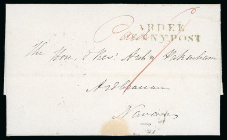 Stamp of Ireland » Postal History (Arranged alphabetically by County) Louth - Ardee to Townley Hall: 1734-1860 Attractive group of eight-six covers or part covers mounted on 61 album pages, showing an array of postal markings including mileage mkgs ARDEE/35 in red, ARDEE/34 (4) one with PO