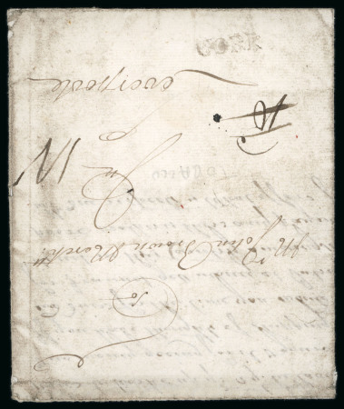Stamp of Ireland » Postal History (Arranged alphabetically by County) Cork - Cork City: 1710-1858 Attractive group of eighty-six covers or part covers mounted on 56 album pages, showing an array of postal markings including mileage mkgs CORK/124 in red (8), curved CORK*124* in red(2), line