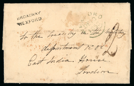 Stamp of Ireland » Postal History (Arranged alphabetically by County) Wexford - Adamstown to Enniscorthy: 1773-1860 Attractive group of eighty-six covers or part covers mounted on 54 album pages, showing an array of postal markings including mileage mkgs BROADWAY/80 in red and black (5), C