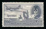 Stamp of Egypt » Airmails 1947 Airmail 2m to 200m complete mint nh set of twelve (12), showing small italic Specimen ovpt and X superimposed on the King's face, both in black, fresh, very fine and rare