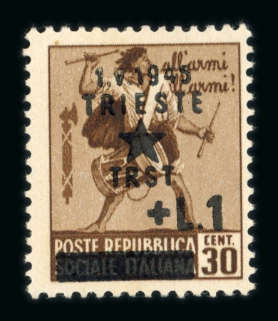 Stamp of Italy » Foreign Occupations of Italian Territories or Under Italian Sovereignty » Occupazione Jugoslava di Trieste Jugoslav Occupation of Trieste 1945 1Lon 30c with watermark mint l.h.
