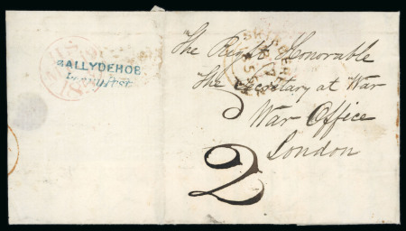 Stamp of Ireland » Postal History (Arranged alphabetically by County) Cork - Aghadown - Buttevant: 1796-1860 Attractive group of thirty covers or part covers mounted on 24 album pages, showing an array of postal markings including mileage mkgs BALLINCOLLIG/128, BALLINCOLLIG/131, BANDON/146