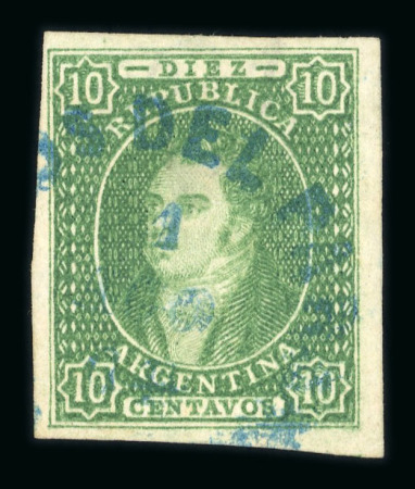 Stamp of Argentina » General issues Argentina 1864-67 Rivadavia 10c green with watermark imperf used