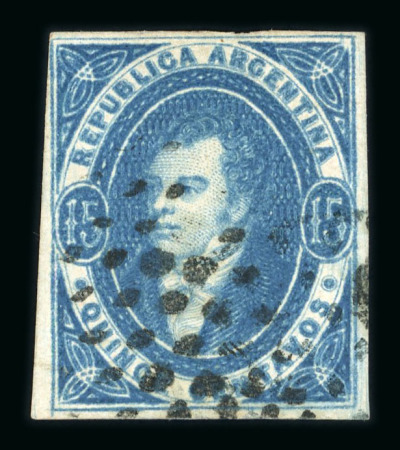 Stamp of Argentina » General issues Argentina 1867-72 No wmk 15c blue Rivadavia imperf used