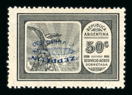 Stamp of Argentina » Airmails / Air Post Argentina 1930 50c Blue Zeppelin overprint inverted 