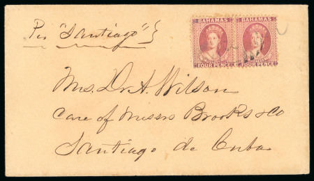 Stamp of Bahamas Bahamas 1885 4d pair cover to Cuba
