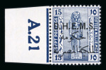 Stamp of Egypt » 1914-1922 Pictorials 1922-23 OHEMS 15m indigo, mint nh single showing left sheet marginal with control number A.21, fresh, very fine and scarce (Nile Post O29, $150+)