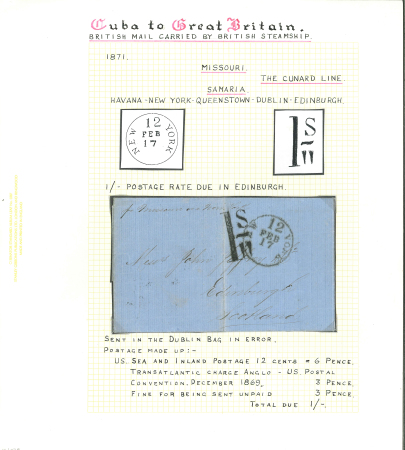 Stamp of Great Britain » British Post Offices Abroad Cuba 1871 entire Havana to Scotland via New York, missent via Ireland