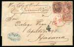 Stamp of Cuba » Incoming Mail Cuba1876 incoming cover from Manchester with 1/2d and pair Three Half Pence via New York