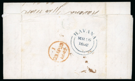 Stamp of Cuba » Outgoing Mail Cuba British Post Offices 1842 entire to London with blue Havana double arc