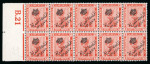 Stamp of Egypt » 1922 Crown Overprints 1922 Type I: 2m vermilion, mint and mint nh left sheet marginal control block of ten, numbered B.21, showing position 93 with crushed crown variety, a very fine and rare variety in plate block