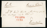 Stamp of Cuba » Outgoing Mail Cuba 1836 entire to Pontievedra with red two-line FRANCO/ CUBA
