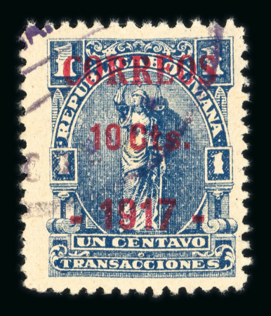 Stamp of Bolivia Bolivia 1917 10c on 1c surcharged revenue stamp in red used