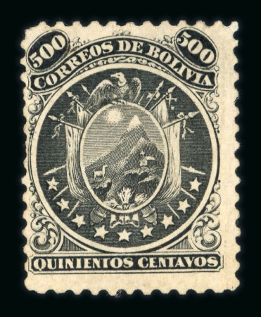 Stamp of Bolivia Bolivia 1868-69 Coat of Arms 500r black with 9 and 11 stars unused