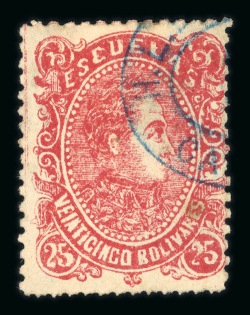 Stamp of Venezuela Venezuela 1871 50r used, 1879 5v and 1880 20b and 25b fiscally used