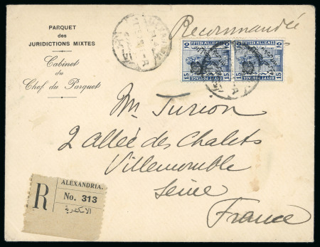 Stamp of Egypt » 1922 Crown Overprints 1922 Type III: 1m to 15m, an attractive array of ten covers, wrappers and cards, all showing a fine array of multiple and mixed value frankings, showing various destinations including China, France, Germany, Great Britai