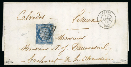 Stamp of France » Type Cérès de 1849-1850 1849, Cérès n°3 20c noir oblitéré grille sur lettre