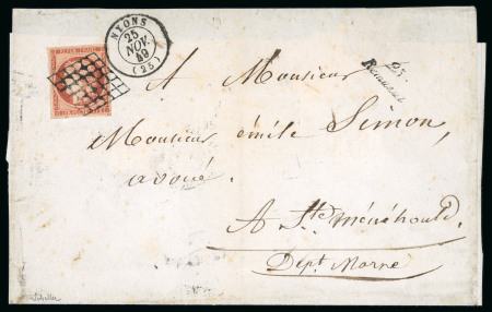 Stamp of France » Type Cérès de 1849-1850 1849, Cérès n°7 1fr vermillon oblitéré grille sur lettre