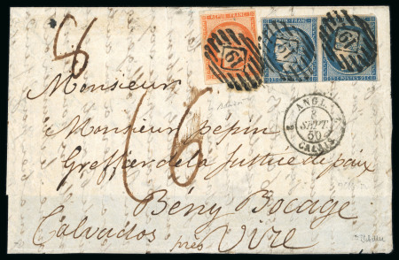 Stamp of France » Type Cérès de 1849-1850 1850, lettre exceptionnelle affranchie de 25c bleu