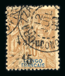 Stamp of Colonies françaises » Congo 1900, Congo Y&T n°26 timbre de 1892 surchargé 15c sur 30c brun oblitéré BRAZZAVILLE 