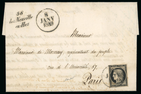 Stamp of France » Type Cérès de 1849-1850 1849, lettre affranchie d'un Cérès 20c noir YT n° 3 oblitéré du dateu