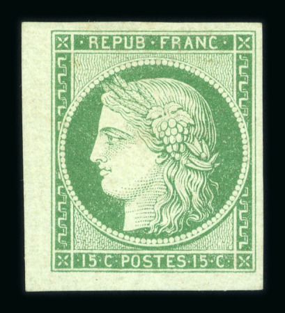 Stamp of France » Type Cérès de 1849-1850 1850, Cérès n°2 15c vert, superbe exemplaire neuf *