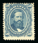 Stamp of Brazil » 1866-83 Dom Pedro » 1866 "Black Beard" Issue 1866 Dom Pedro II 50r with plate flaw "chapa quebrada" broken plate at top left corner on rare strong bluish paper, unused