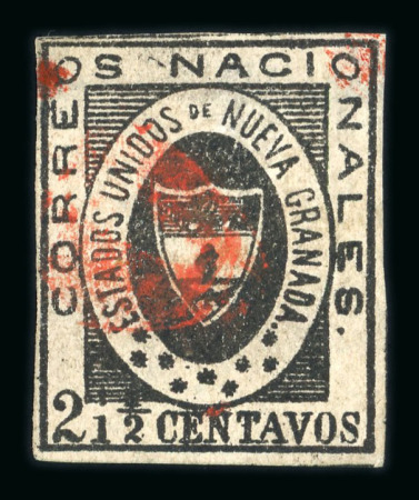 Stamp of Colombia 1861-62, group incl. 1861 2 1/2c used (YT 10 €1'000)