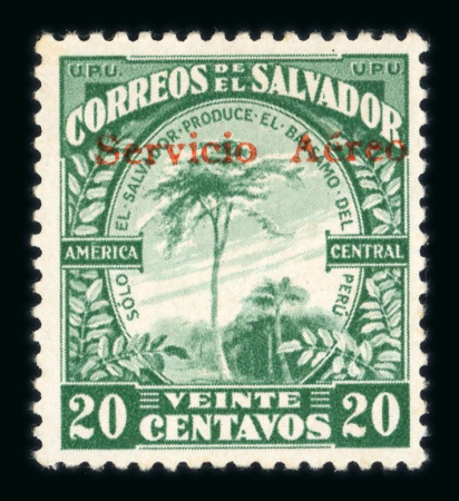 Stamp of Salvador 1929-30 Airmail 20c with red "SERVICO AEREO" overprint instead of black, mint l.h.